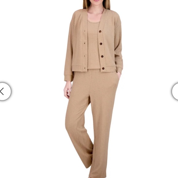 Live 2 Lounge 3piece textured lounge set knit cardigan tank & pants - Picture 2 of 5